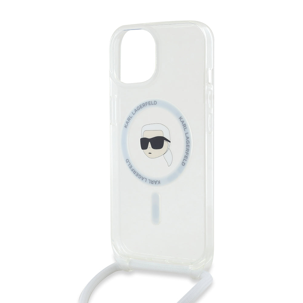 Futrola MagSafe za Apple iPhone 15, Karl Lagerfeld, IML Crossbody Karl's Head, Transparentna