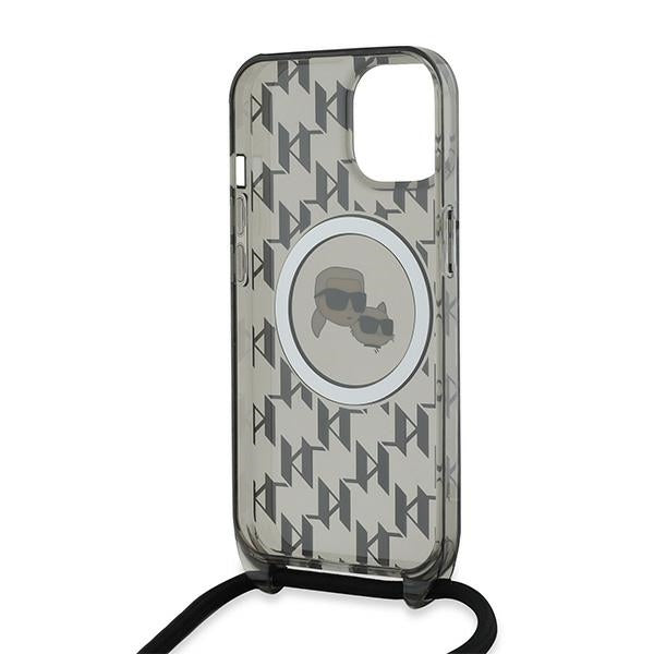 Futrola MagSafe za Apple iPhone 15, Karl Lagerfeld, IML Crossbody Monogram Karl & Choupette's Heads, Crna