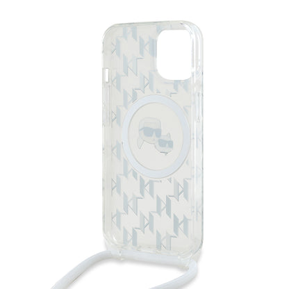 Futrola MagSafe za Apple iPhone 15, Karl Lagerfeld, IML Crossbody Monogram Karl & Choupette's Heads, Transparentna
