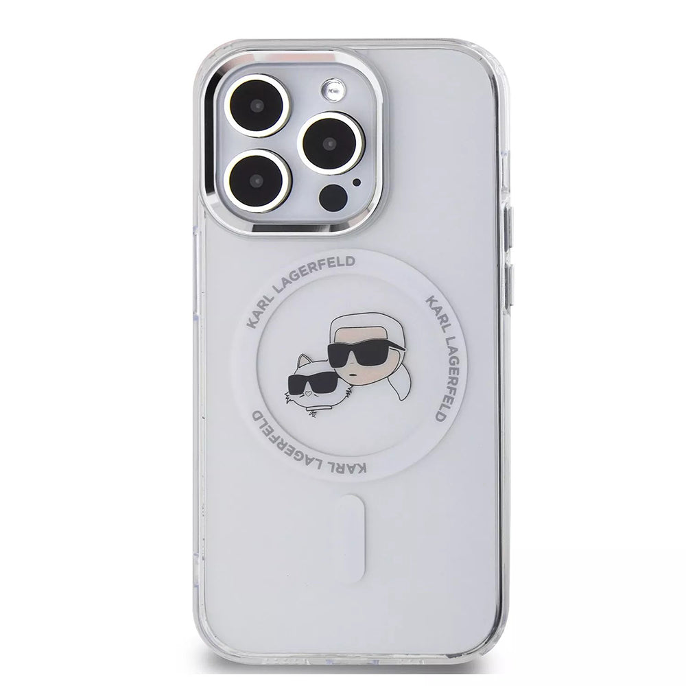 Futrola MagSafe za Apple iPhone 15, Karl Lagerfeld, IML Metal Karl & Choupette's Heads, Transparentna