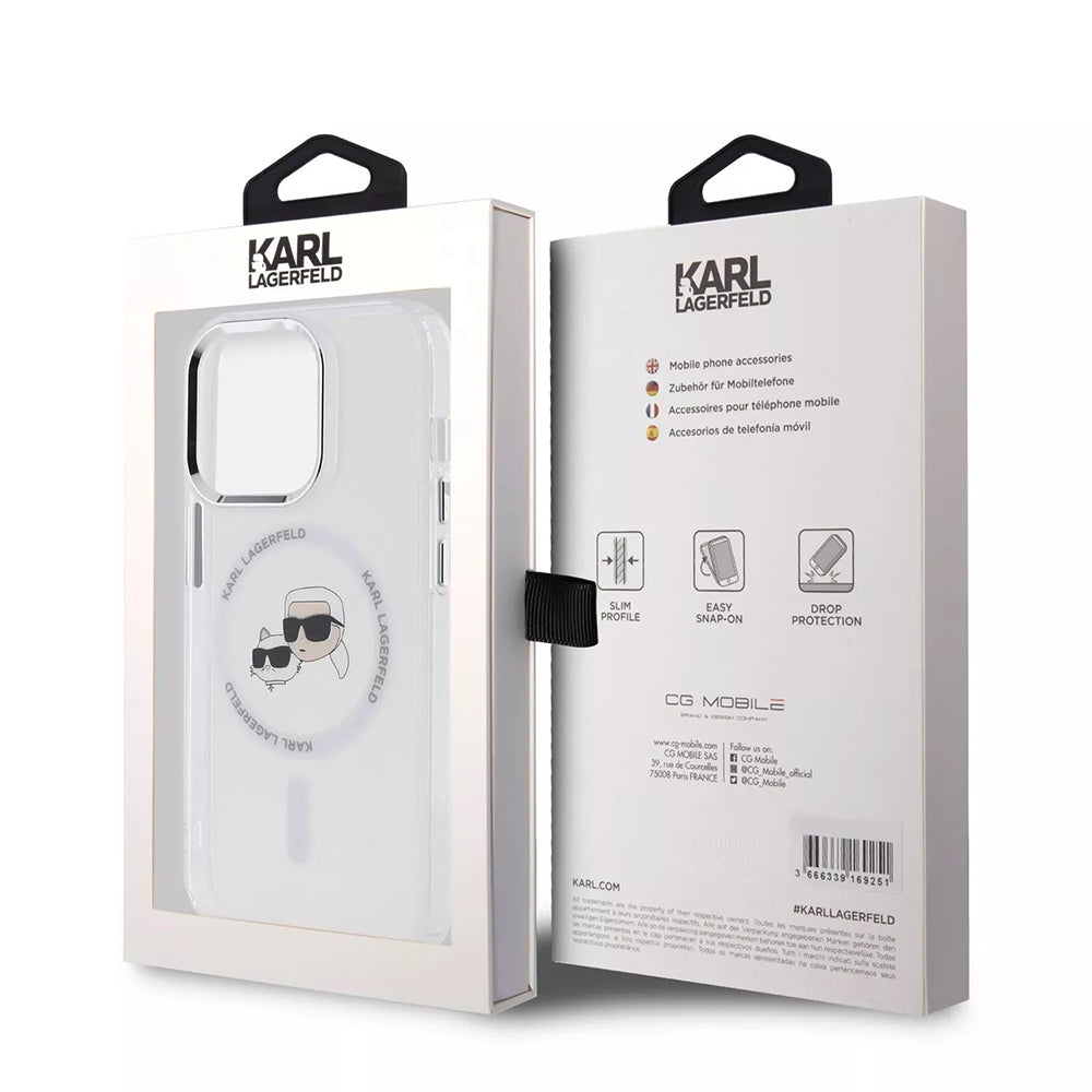 Futrola MagSafe za Apple iPhone 15, Karl Lagerfeld, IML Metal Karl & Choupette's Heads, Transparentna