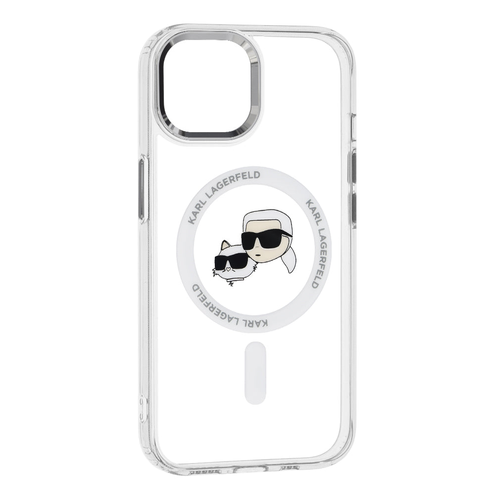 Husa MagSafe za Apple iPhone 15, Karl Lagerfeld, IML Metal Karl & Choupette's Heads, Bela