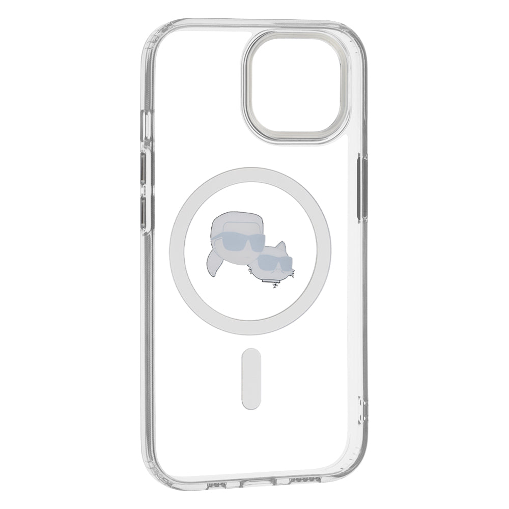 Husa MagSafe za Apple iPhone 15, Karl Lagerfeld, IML Metal Karl & Choupette's Heads, Bela
