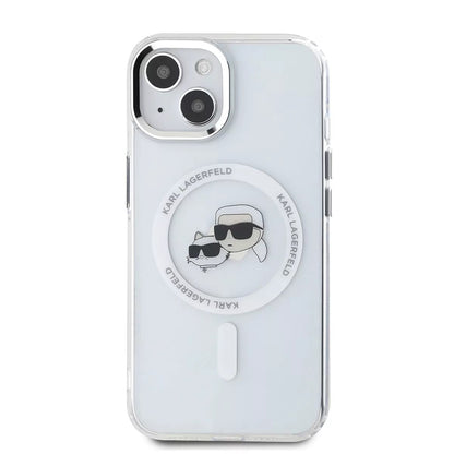 Husa MagSafe za Apple iPhone 15, Karl Lagerfeld, IML Metal Karl & Choupette's Heads, Bela