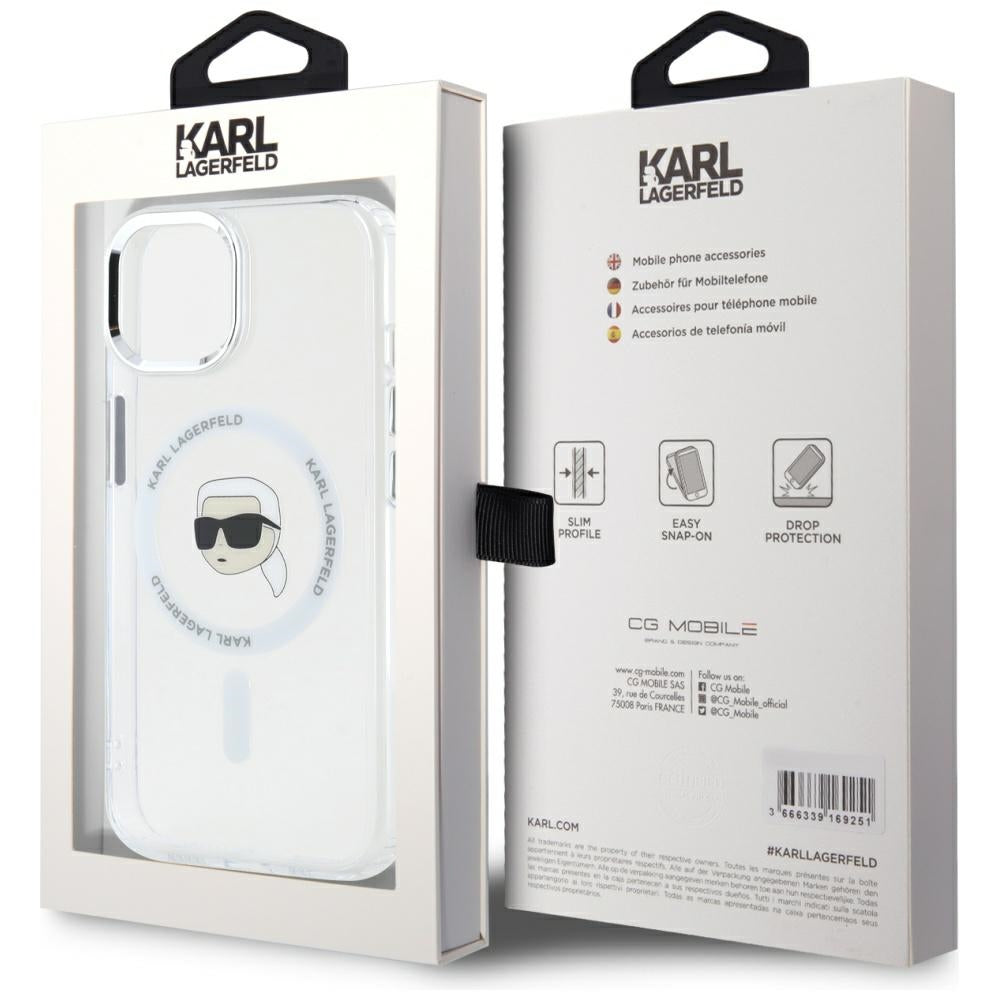 Futrola MagSafe za Apple iPhone 15, Karl Lagerfeld, IML Metal Karl's Head, Bela