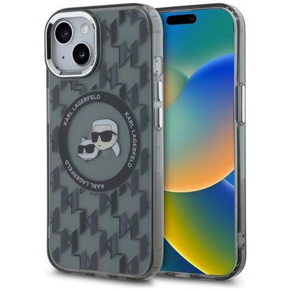Futrola MagSafe za Apple iPhone 15, Karl Lagerfeld, IML Monogram Karl & Choupette's Heads, Crna