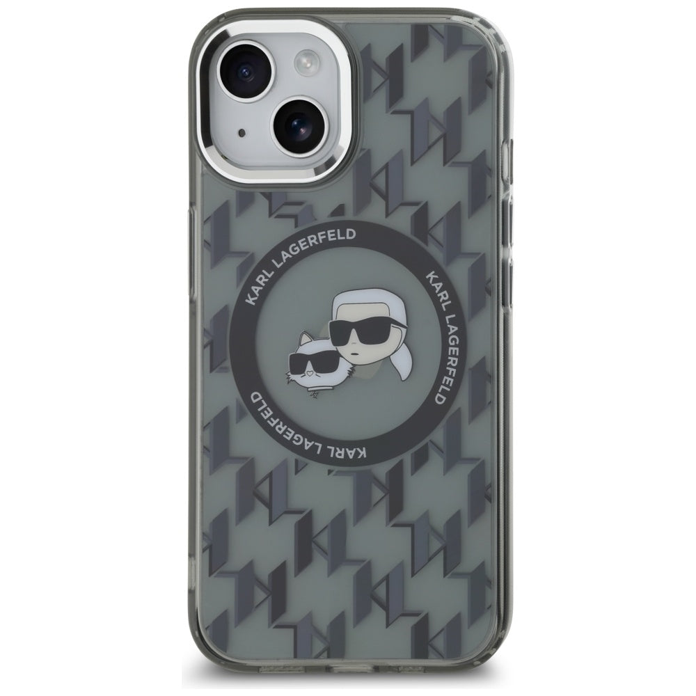 Futrola MagSafe za Apple iPhone 15, Karl Lagerfeld, IML Monogram Karl & Choupette's Heads, Crna