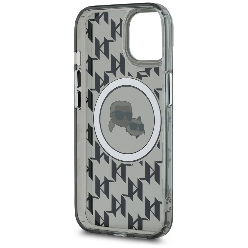 Futrola MagSafe za Apple iPhone 15, Karl Lagerfeld, IML Monogram Karl & Choupette's Heads, Crna
