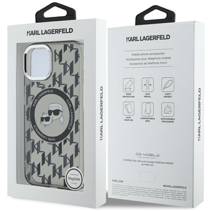 Futrola MagSafe za Apple iPhone 15, Karl Lagerfeld, IML Monogram Karl & Choupette's Heads, Crna
