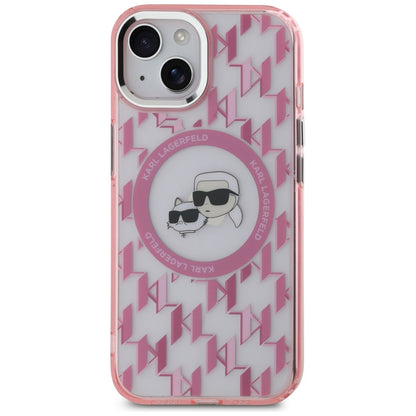 Futrola MagSafe za Apple iPhone 15, Karl Lagerfeld, IML Monogram Karl & Choupette's Heads, Roze