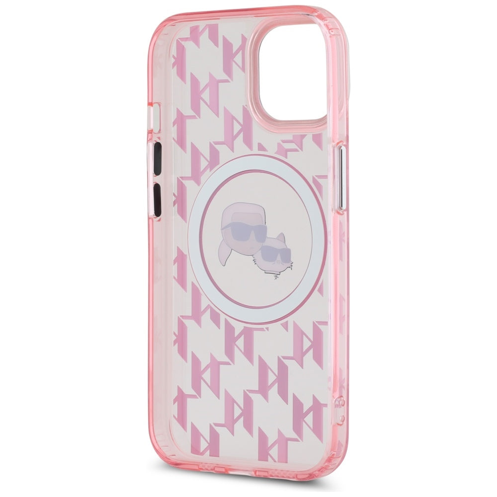 Futrola MagSafe za Apple iPhone 15, Karl Lagerfeld, IML Monogram Karl & Choupette's Heads, Roze
