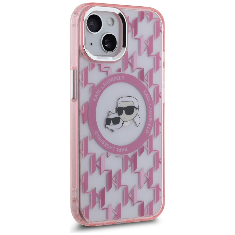 Futrola MagSafe za Apple iPhone 15, Karl Lagerfeld, IML Monogram Karl & Choupette's Heads, Roze