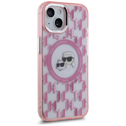 Futrola MagSafe za Apple iPhone 15, Karl Lagerfeld, IML Monogram Karl & Choupette's Heads, Roze