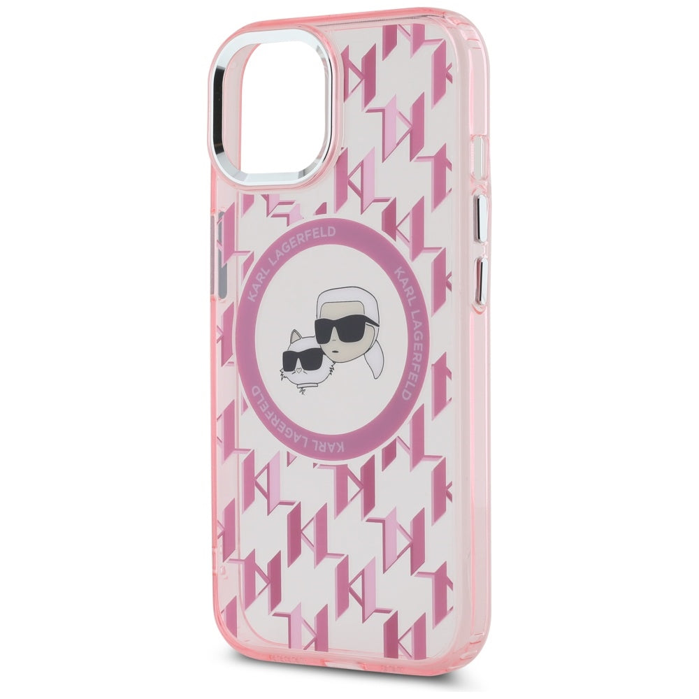 Futrola MagSafe za Apple iPhone 15, Karl Lagerfeld, IML Monogram Karl & Choupette's Heads, Roze