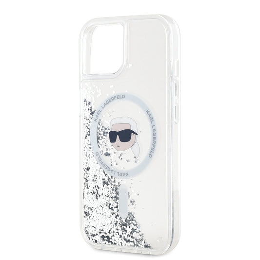 Futrola MagSafe za Apple iPhone 15, Karl Lagerfeld, Liquid Glitter Karl's Head, Transparentna