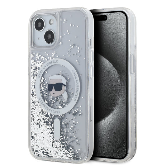 Futrola MagSafe za Apple iPhone 15, Karl Lagerfeld, Liquid Glitter Karl's Head, Transparentna