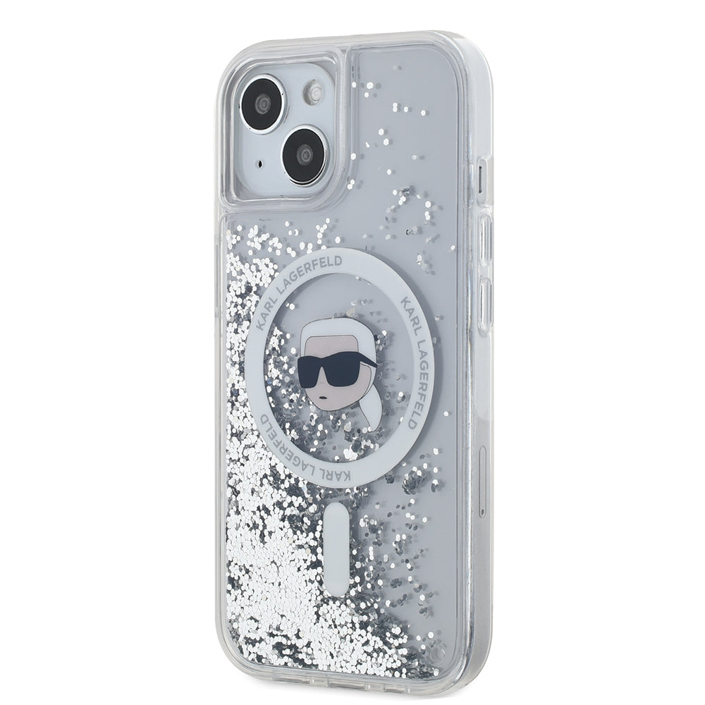 Futrola MagSafe za Apple iPhone 15, Karl Lagerfeld, Liquid Glitter Karl's Head, Transparentna