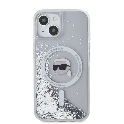 Futrola MagSafe za Apple iPhone 15, Karl Lagerfeld, Liquid Glitter Karl's Head, Transparentna