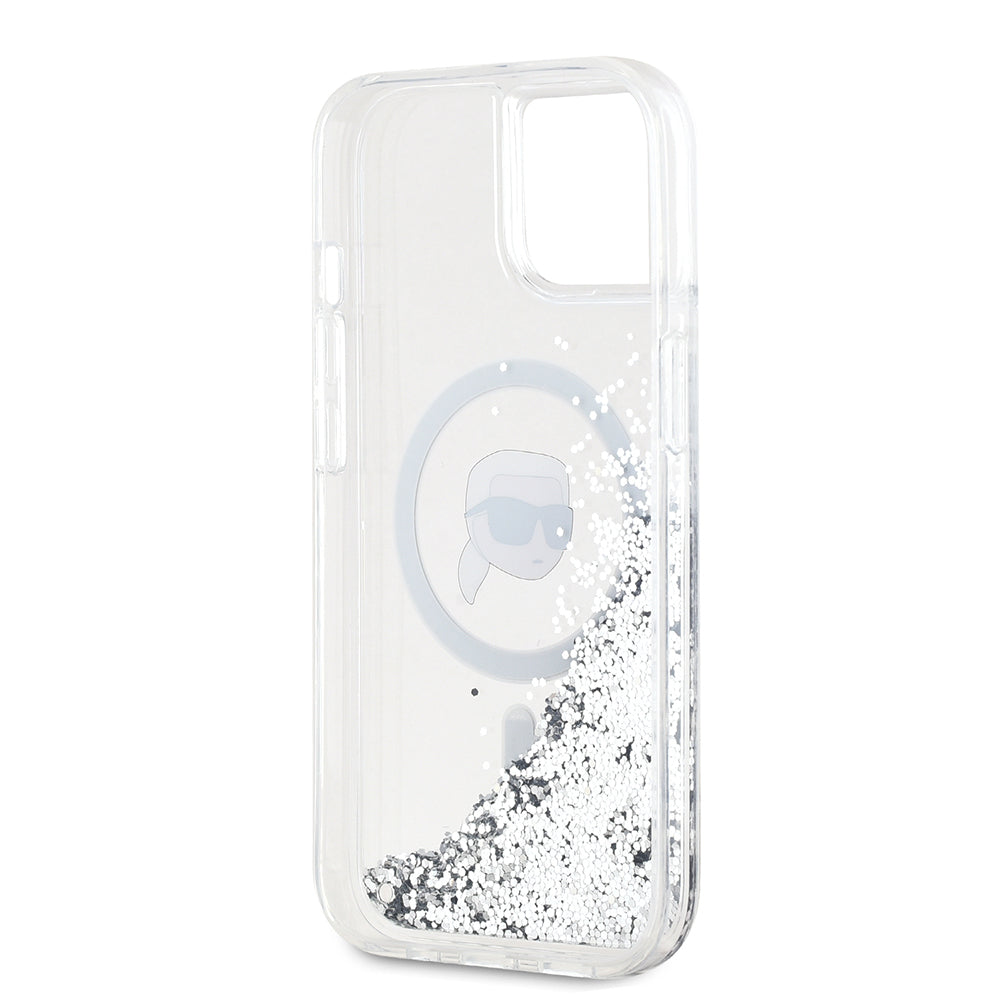 Futrola MagSafe za Apple iPhone 15, Karl Lagerfeld, Liquid Glitter Karl's Head, Transparentna