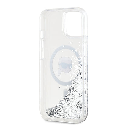 Futrola MagSafe za Apple iPhone 15, Karl Lagerfeld, Liquid Glitter Karl's Head, Transparentna