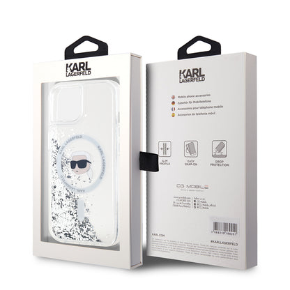 Futrola MagSafe za Apple iPhone 15, Karl Lagerfeld, Liquid Glitter Karl's Head, Transparentna