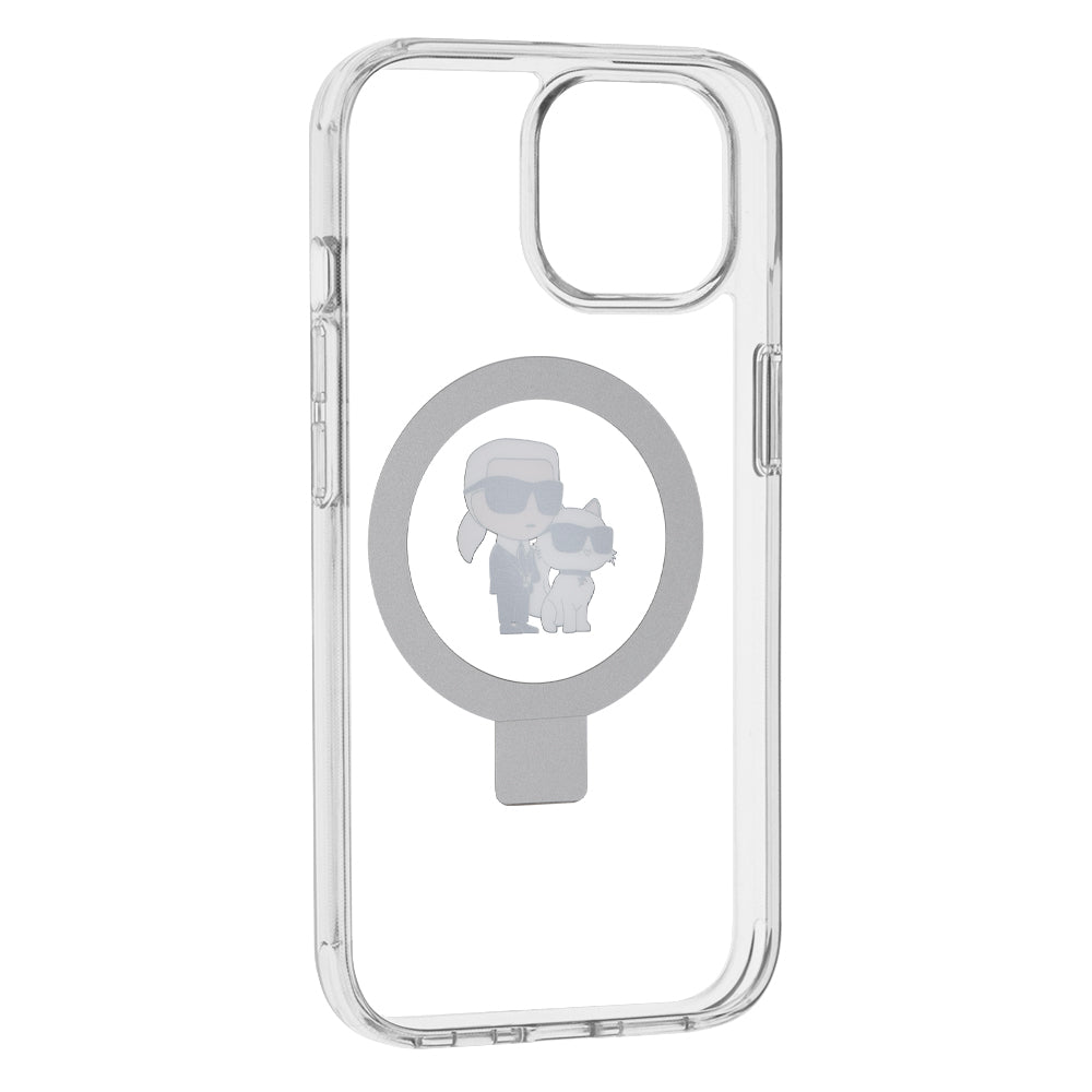 Futrola MagSafe za Apple iPhone 15, Karl Lagerfeld, Ring Stand Karl & Choupette, Bela