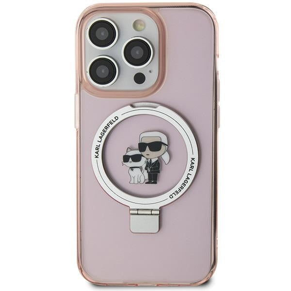 Husa MagSafe za Apple iPhone 15, Karl Lagerfeld, Ring Stand Karl & Choupette, Roze