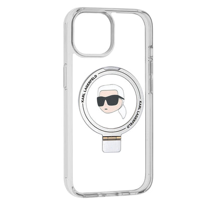Husa MagSafe za Apple iPhone 15, Karl Lagerfeld, Ring Stand Karl's Head, Bela