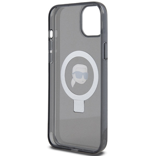 Husa MagSafe za Apple iPhone 15, Karl Lagerfeld, Ring Stand Karl's Head, Crna