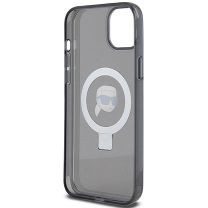 Husa MagSafe za Apple iPhone 15, Karl Lagerfeld, Ring Stand Karl's Head, Crna