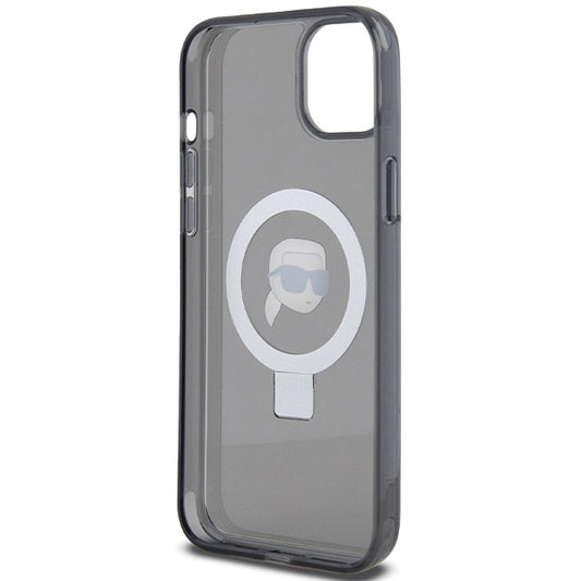 Husa MagSafe za Apple iPhone 15, Karl Lagerfeld, Ring Stand Karl's Head, Crna