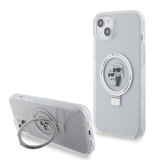Futrola MagSafe za Apple iPhone 15 Plus, Karl Lagerfeld, Ringstand Karl and Choupette, Bela