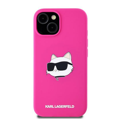 Futrola MagSafe za Apple iPhone 15, Karl Lagerfeld, Silikonska Choupette's Head, Fuksija