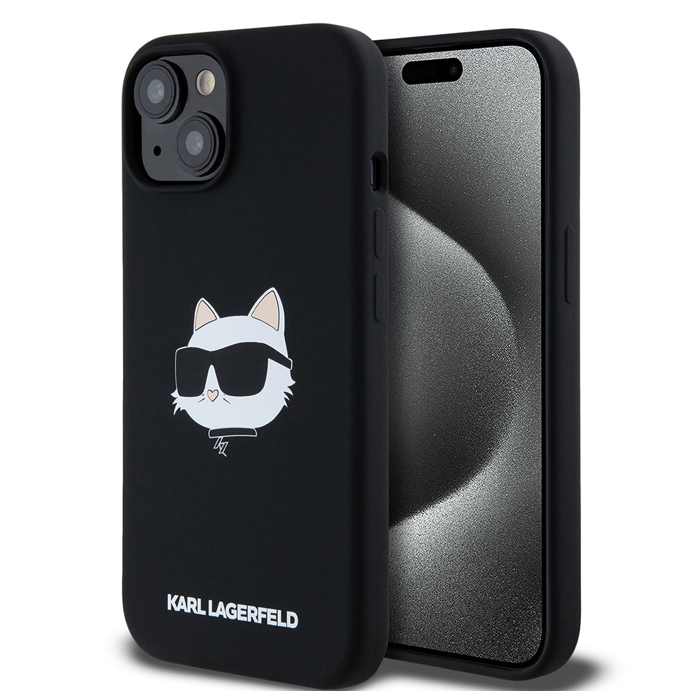 Futrola MagSafe za Apple iPhone 15, Karl Lagerfeld, Silikonska Choupette's Head, Crna