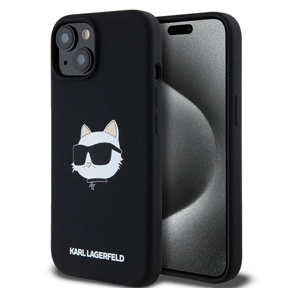 Futrola MagSafe za Apple iPhone 15, Karl Lagerfeld, Silikonska Choupette's Head, Crna