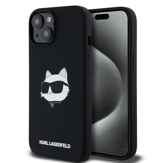 Futrola MagSafe za Apple iPhone 15, Karl Lagerfeld, Silikonska Choupette's Head, Crna
