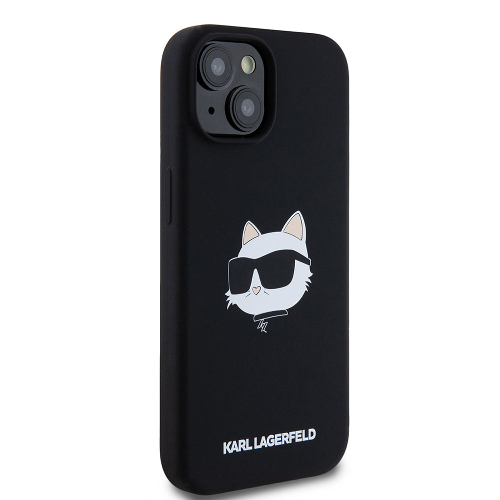Futrola MagSafe za Apple iPhone 15, Karl Lagerfeld, Silikonska Choupette's Head, Crna