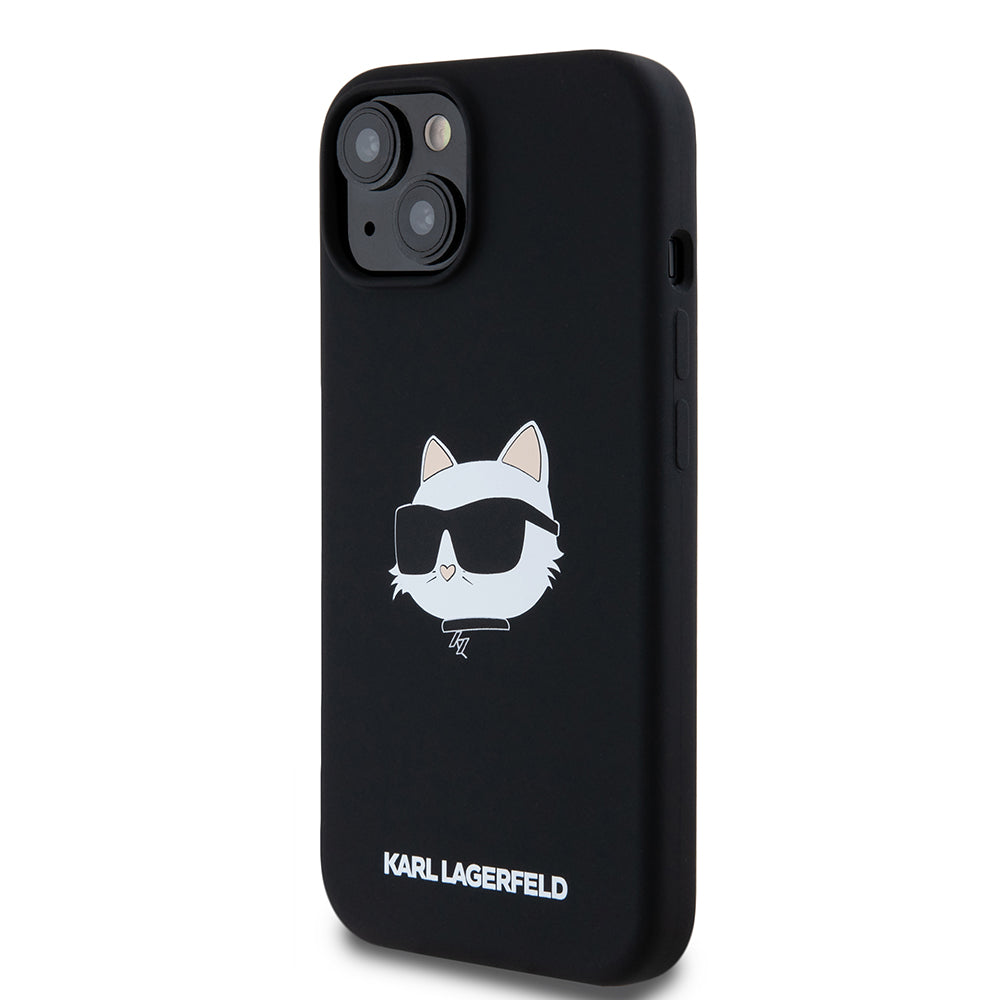 Futrola MagSafe za Apple iPhone 15, Karl Lagerfeld, Silikonska Choupette's Head, Crna