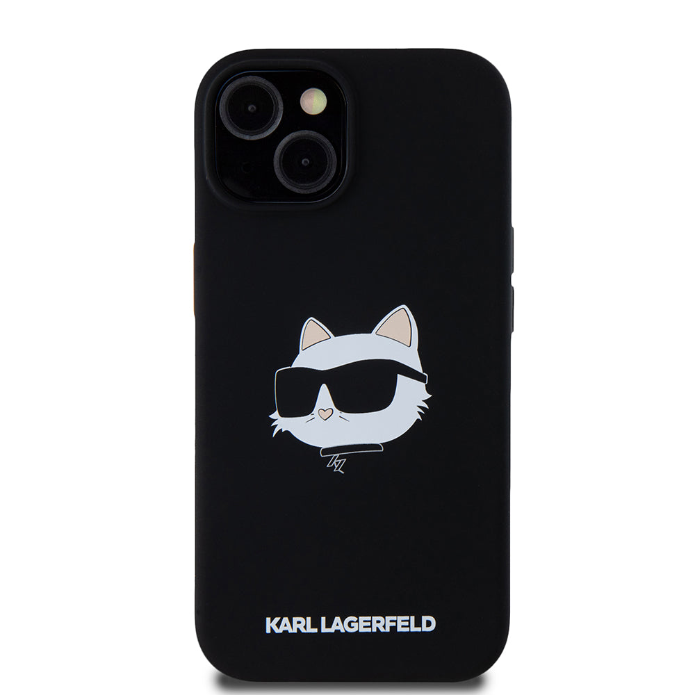 Futrola MagSafe za Apple iPhone 15, Karl Lagerfeld, Silikonska Choupette's Head, Crna