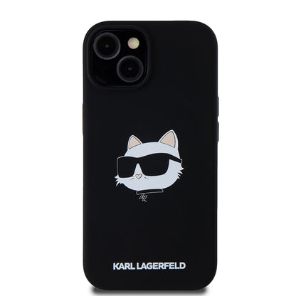 Futrola MagSafe za Apple iPhone 15, Karl Lagerfeld, Silikonska Choupette's Head, Crna