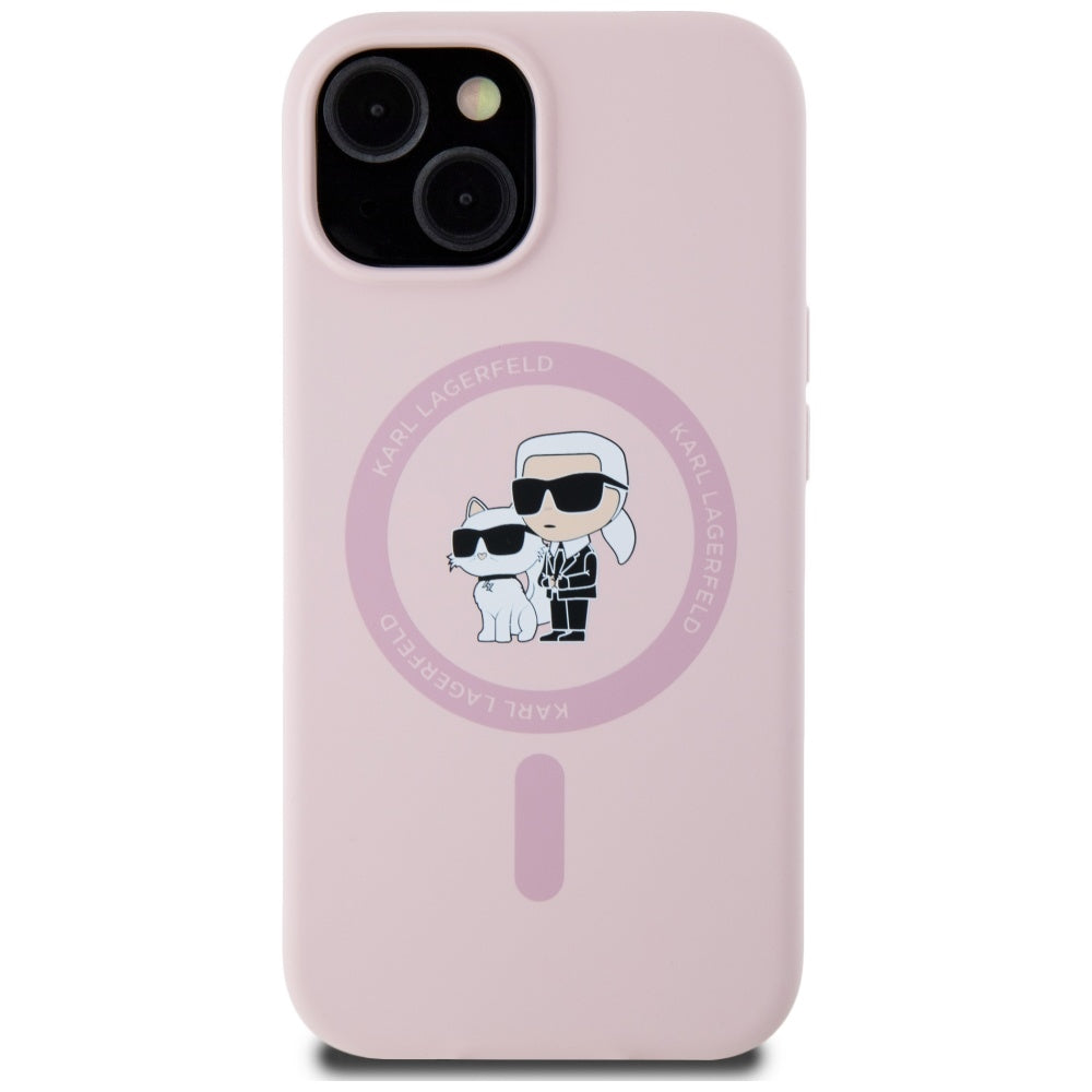Futrola MagSafe za Apple iPhone 15, Karl Lagerfeld, Silikonska Karl & Choupette, Roze