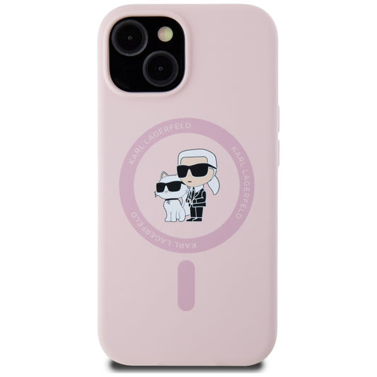 Futrola MagSafe za Apple iPhone 15, Karl Lagerfeld, Silikonska Karl & Choupette, Roze