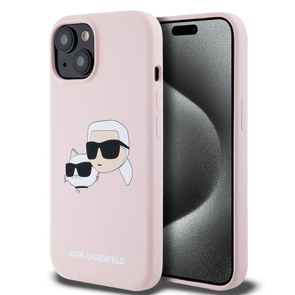Futrola MagSafe za Apple iPhone 15, Karl Lagerfeld, Silikonska Karl & Choupette's Heads, Roze