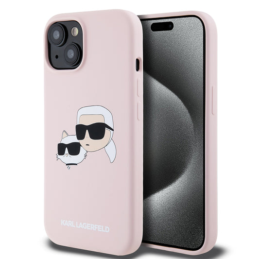 Futrola MagSafe za Apple iPhone 15, Karl Lagerfeld, Silikonska Karl & Choupette's Heads, Roze