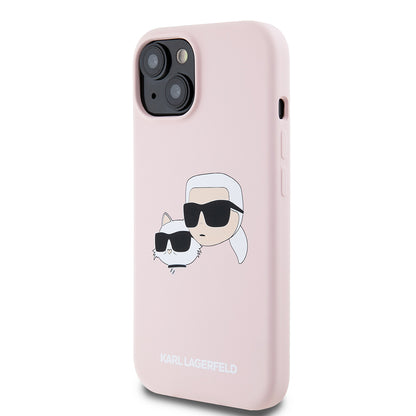 Futrola MagSafe za Apple iPhone 15, Karl Lagerfeld, Silikonska Karl & Choupette's Heads, Roze
