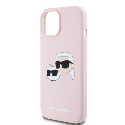 Futrola MagSafe za Apple iPhone 15, Karl Lagerfeld, Silikonska Karl & Choupette's Heads, Roze