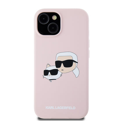 Futrola MagSafe za Apple iPhone 15, Karl Lagerfeld, Silikonska Karl & Choupette's Heads, Roze