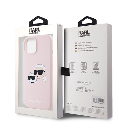 Futrola MagSafe za Apple iPhone 15, Karl Lagerfeld, Silikonska Karl & Choupette's Heads, Roze