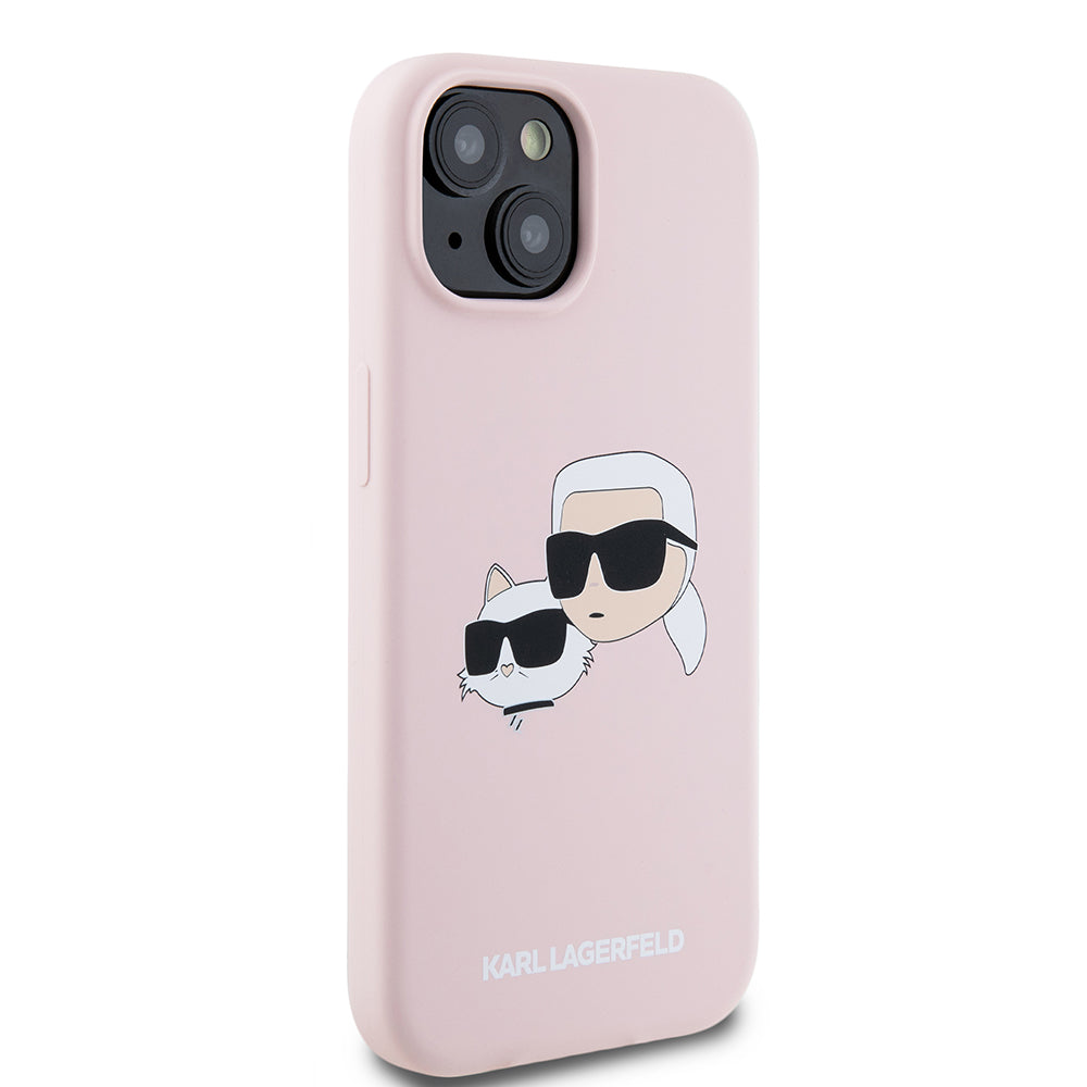 Futrola MagSafe za Apple iPhone 15, Karl Lagerfeld, Silikonska Karl & Choupette's Heads, Roze