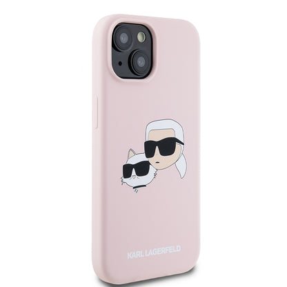 Futrola MagSafe za Apple iPhone 15, Karl Lagerfeld, Silikonska Karl & Choupette's Heads, Roze